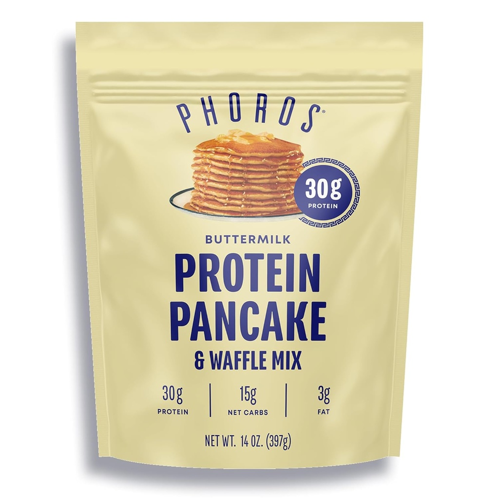 Protein Pancake Mix & Protein Waffle Mix von Phoros Nutrition, 30g Protein, Low Carb, High Protein, Keto-Friendly, Whey Protein, Whole Grain Oats, Whole Wheat Pancakes, Just Add Water (Buttermilk)
