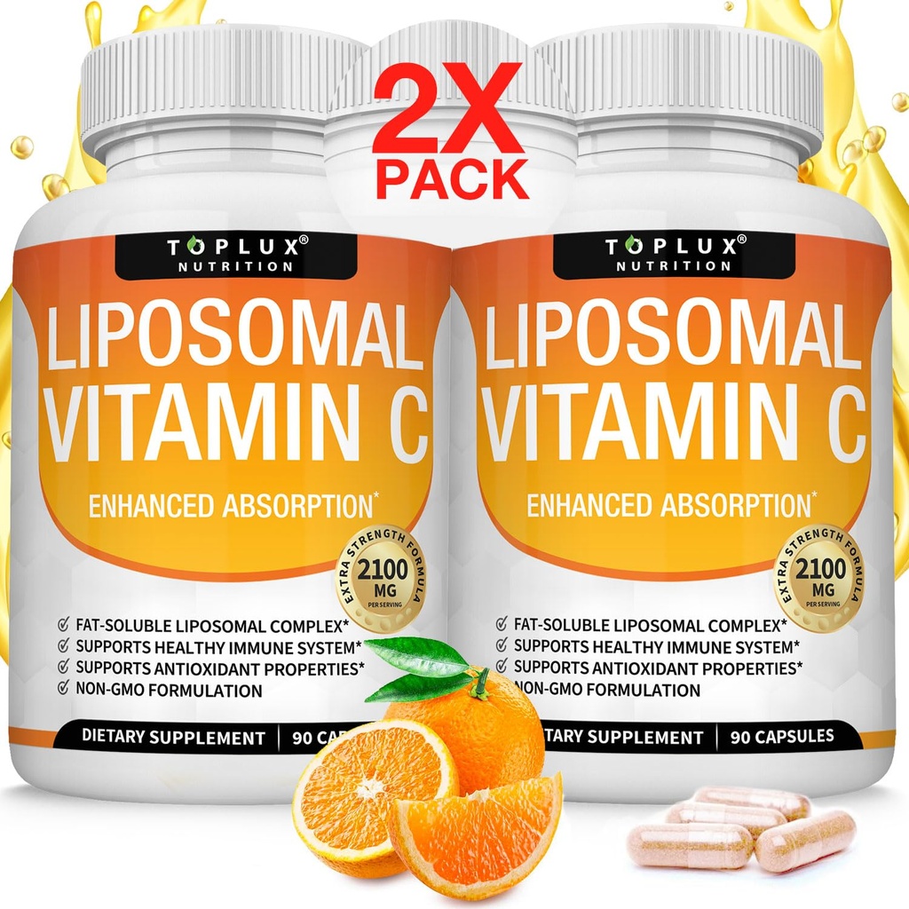 Liposomale Vitamin C 2100mg hohe Absorption Fett löslich VIT C - Immununterstützung Collagen Booster Immunität Verteidigung & Leistungsstarke Antioxidationsmittel, MCT Öl & Sonnenblume Lecithin, Acsorbic Acid, Vegan Non-GMO