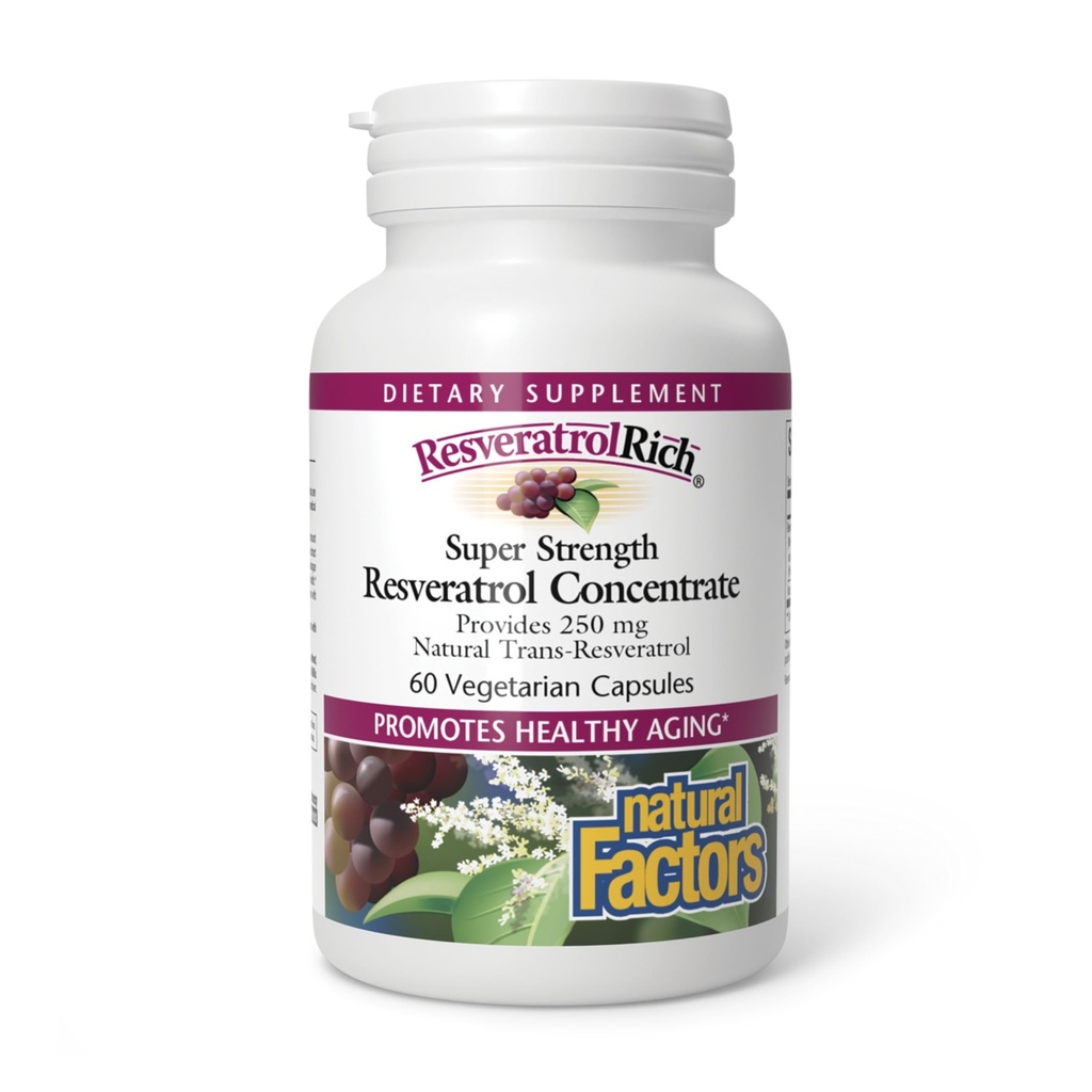 ResveratrolRich von natürlichen Faktoren, Super Strength Resveratrol Konzentrat, fördert gesundes Altern, 60 Kapseln (60 Portionen)