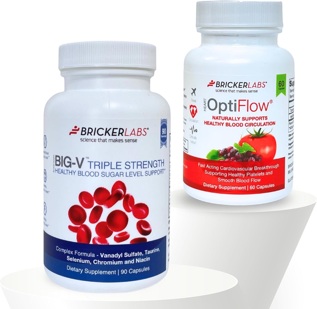 Bricker Labs Balance & Flow Duo: Blutfluss und Zuckerunterstützung: Big V Triple Strength Vanadyl Sulfate und OptiFlow Blutflussergänzung