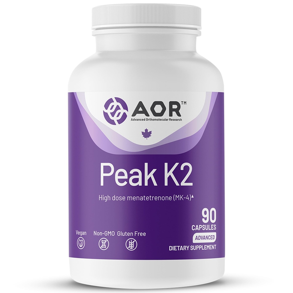 AOR, Peak K2, unterstützt Knochen und Herz-Kreislauf-Gesundheit und normale Blutgerinnung, Nahrungsergänzung, 90 Portionen (90 Kapseln)