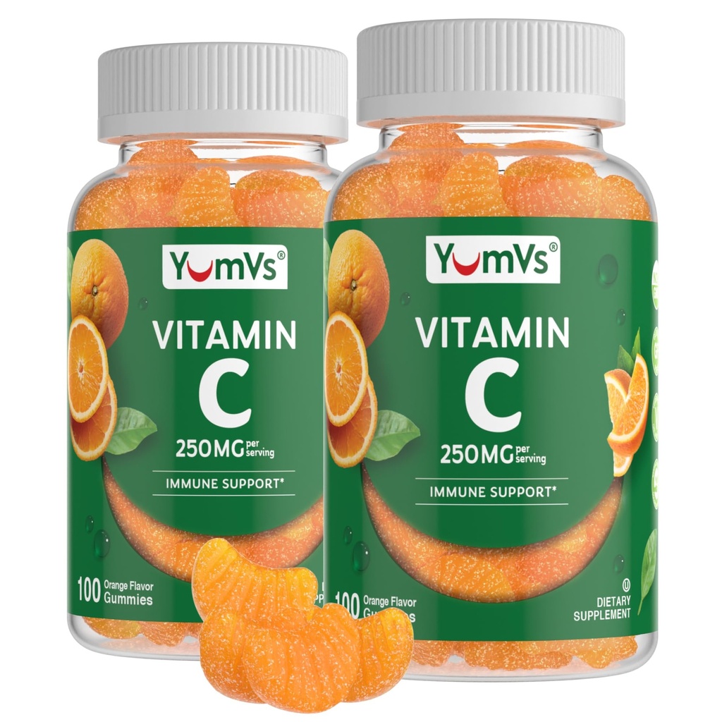 YumVs Vitamin C Gummi für Erwachsene - 250 mg Orange Flavored Vitamin C Gummy - Vitamin C Kaubare Immungummis für Erwachsene - Immununterstützungsergänzung - Kosher, Halal, Glutenfrei (200 Count), 2 Pack