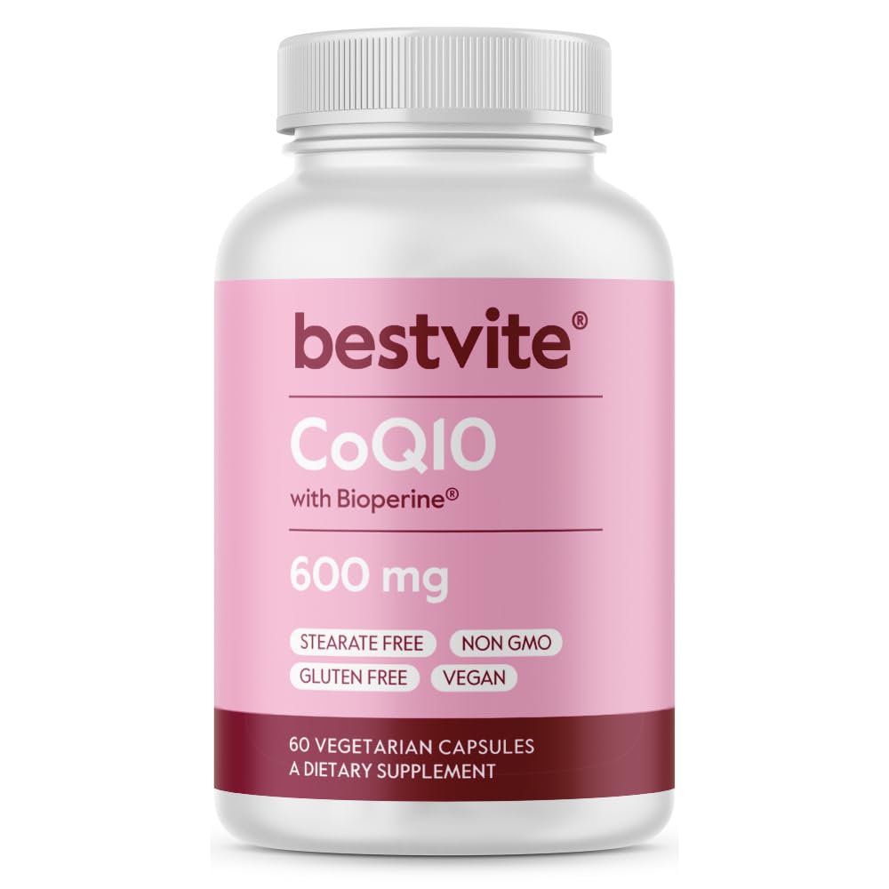 Coenzym CoQ10 600mg pro Kapsel mit Bioperin (60 vegetarische Kapseln) Natürlich vergütet - kein Titandioxid - keine Füllstoffe - keine Stearaten - Vegan - Glutenfrei - Non GMO
