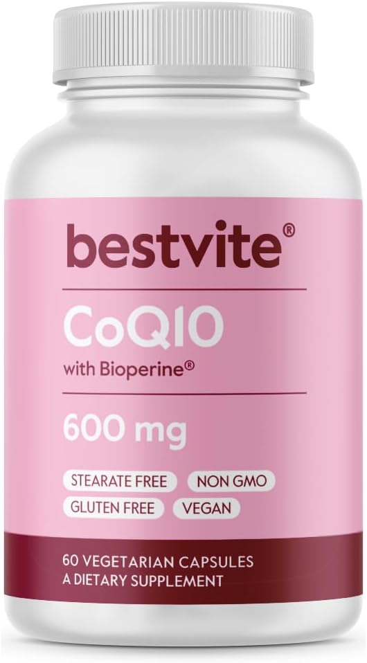 Coenzyme CoQ10 600mg par gélule avec Bioperine (60 capsules végétariennes) Fermenté naturellement - Pas de dioxyde de titane - Pas de remplissage - Pas de stéarate - Vegan - Sans gluten - Non OGM