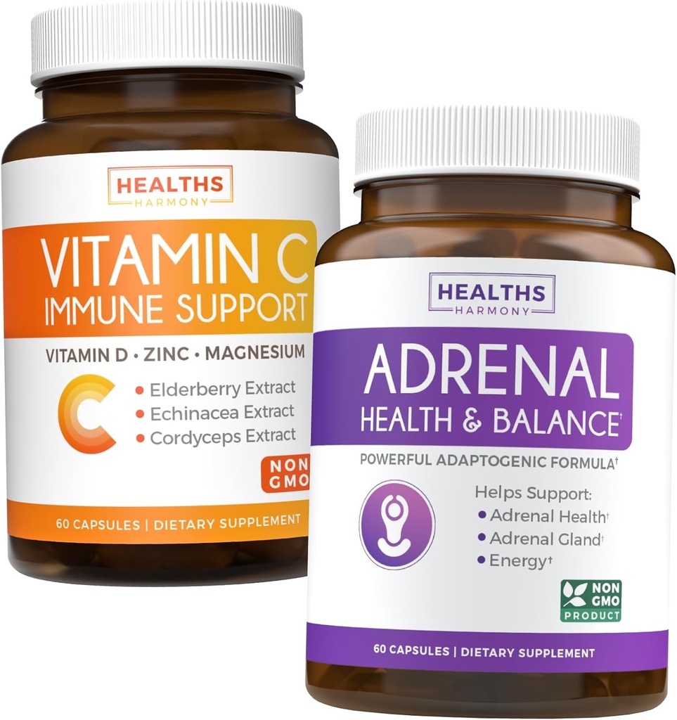 Bundle Adrenal Support & Vitamin-C Immununterstützung - Adrenal-C Immunität Bundle - Adrenal Support & Cortisol Manager (Non-GMO) & Vitamin C Immununterstützung (Non-GMO) Immunsystem Booster Supplement