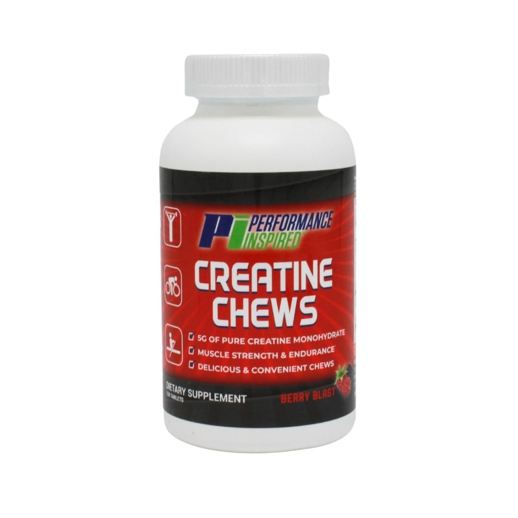 PERFORMANCE INSPIRED Nutrition Creatine Chew – 5g Creatine Monohydrate – Unterstützt Muskelwachstum und Erholung – Berry Blast Flavor – 120 Count