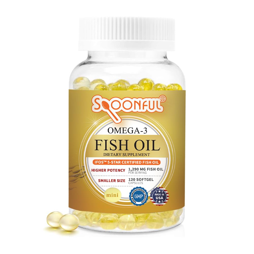 Spoonful Mini Omega 3 Fischöl, iFOS zertifiziert, 1290 mg pro Servierung, 120 Softgels Perlen, Small Size Easy to Swallow Kapseln für Damen und Senioren, Made in USA