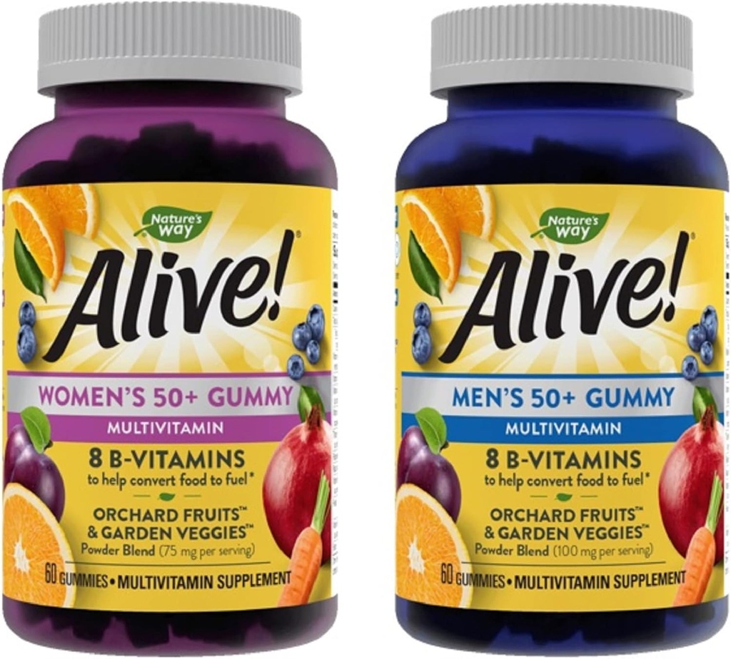 Nature's Way Alive! Frauen und Männer 50+ Gummy Multivitamine, B-Vitamine, Delicious Flavors, 60 Gummie pro Flasche