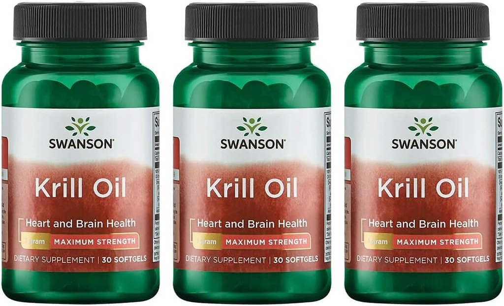 Swanson EFAs- Krill Oil - Maximale Stärke - 1 g, 30 Softgels (3 Packung)