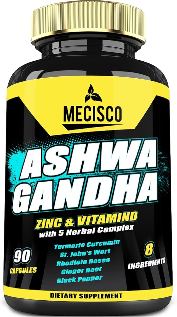 8in1 Organic Ashwagandha Ergänzungen für Männer und Frauen 3 Monat Versorgung - 5640mg mit Zink, VitaminD, Turmeric, St John's Wort, Rhodiola Rosea, & More - Unterstützung Körper, Immun, Stimmung & Stärke - 90 Zähler
