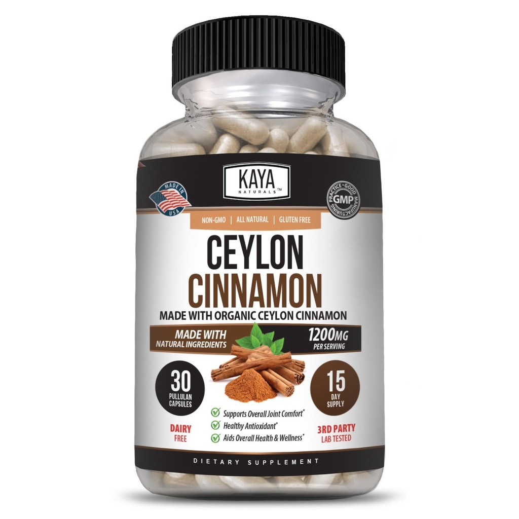 Kaya Naturals Ceylon Cinnamon Supplement | 1200mg pro Servieren, Vegan - Non-GMO & Gluten Free - 30 Kapseln