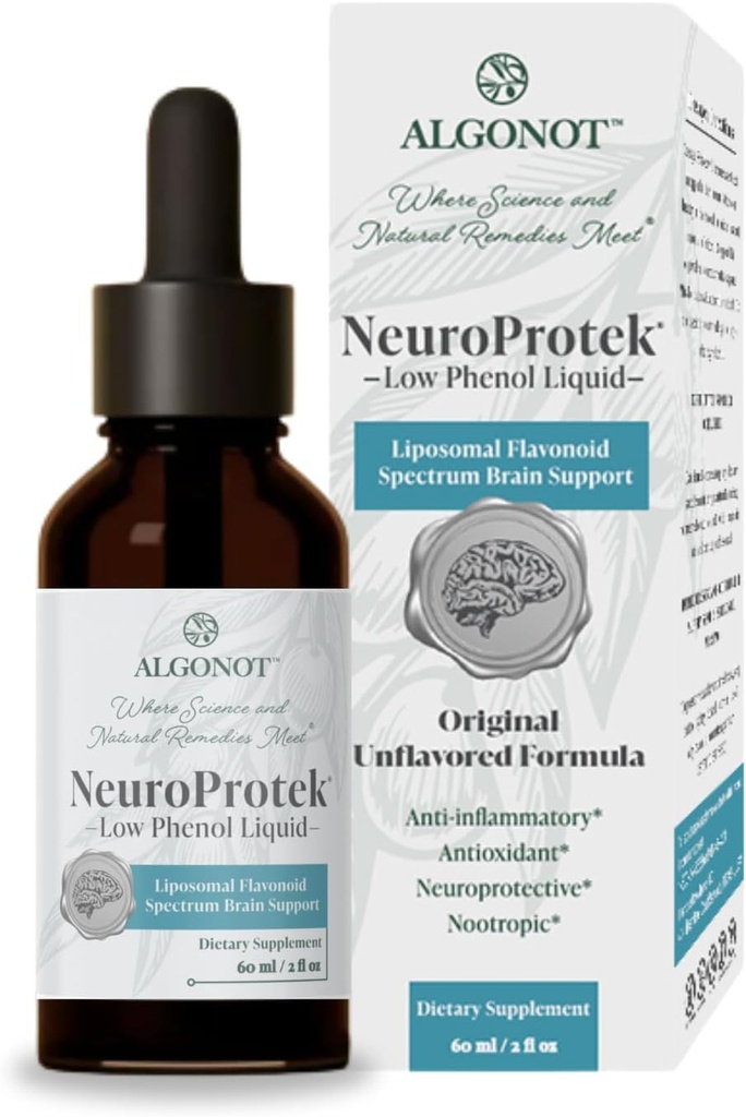 NeuroProtek Low Phenol Liquid - Unflavored - 60 Portionen, Die einzige Luteolinflüssigkeitsformulierung zur schnellen Absorption. Exklusive patentierte Kombination aus Luteolin und anderen Flavonoiden in Olivenöl