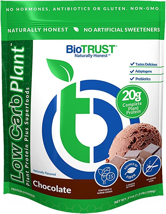 BioTrust Low Carb Plant, Délicieux, Crémeux, 20 grammes de protéines propres, complètes, à base végétale, 5 grammes de fibre, 15 superaliments, enzymes digestives, végétalien, sans lait - 14 portions (chocolat)