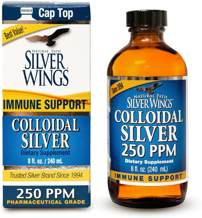 Natural Path Silver Wings Colloidal Silver Liquid - Enhanced Immun Support Supplement - 250ppm (1250mcg) - 8oz