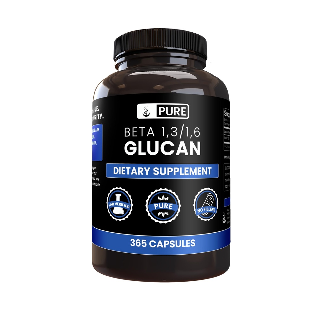 PURE ORIGINAL INGRÉDIENTS Beta Glucan 1,3/1,6, (365 Capsules) Pas de Magnésium ou de Rincage, Toujours Pure, Verifié en laboratoire