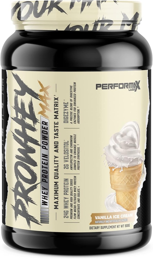 ProWhey Max Whey Protein Pulver | Maximale Qualität und Geschmack | 24g Protein mit zusätzlichen Verdauungsenzymen | Delicious Flavors (Vanilla Ice Cream, 2 Pounds)