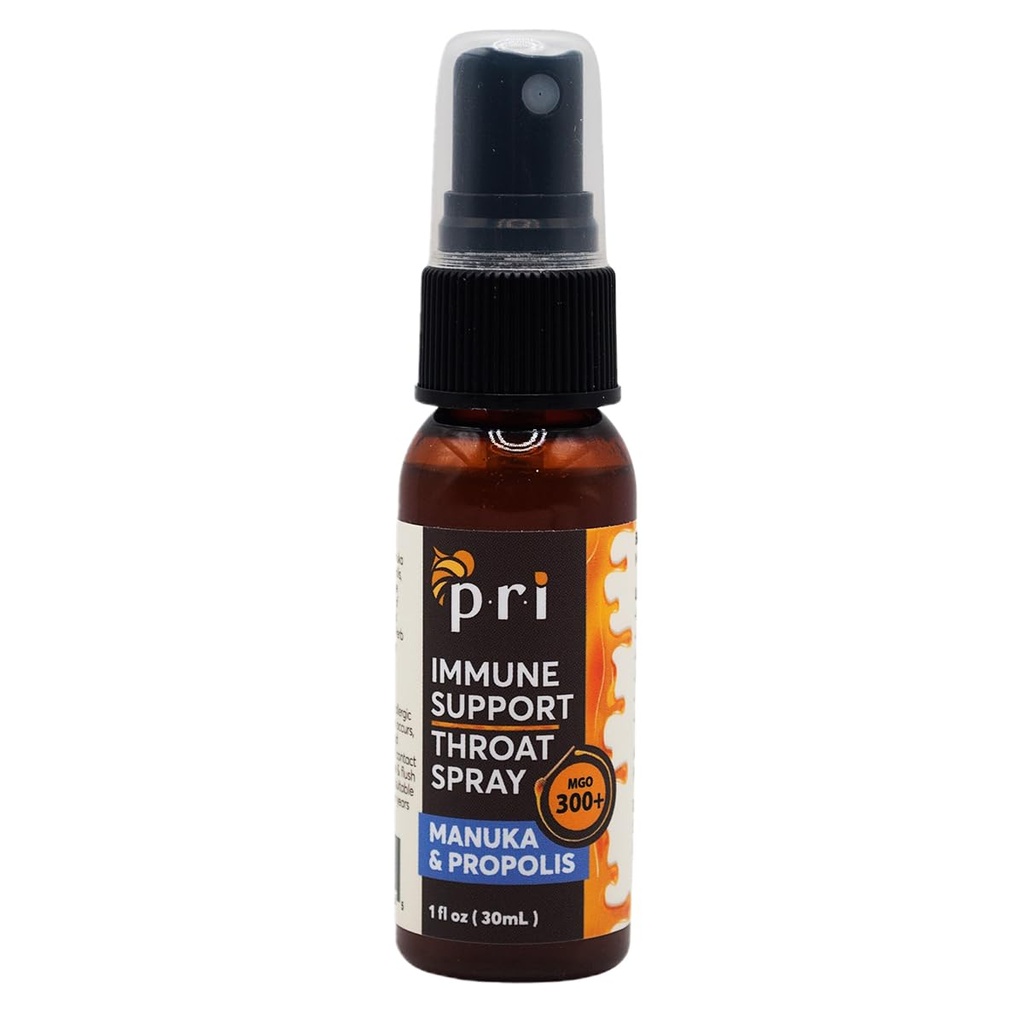 Spray de gorge propolis P.R.I avec du miel de Manuka, de la gorge douloureuse et du soutien immunitaire, goût de menthe poivrée fraîche, 1oz