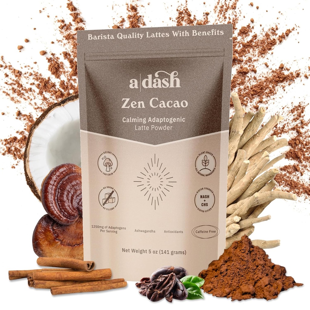 Ein Dash Zen Cacao Latte, Schokolade Pilz Kaffee Alternative Hergestellt mit Adaptogenen, Ashwagandha, & Cinnamon Root Extract, Pilz Hot Coco mit Keine Koffein (20 Servierungen)