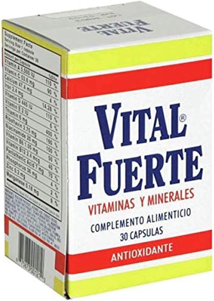 Supplément Vital Fuerte, Vitamines et Minéraux, 30 Capsules, bouteille.