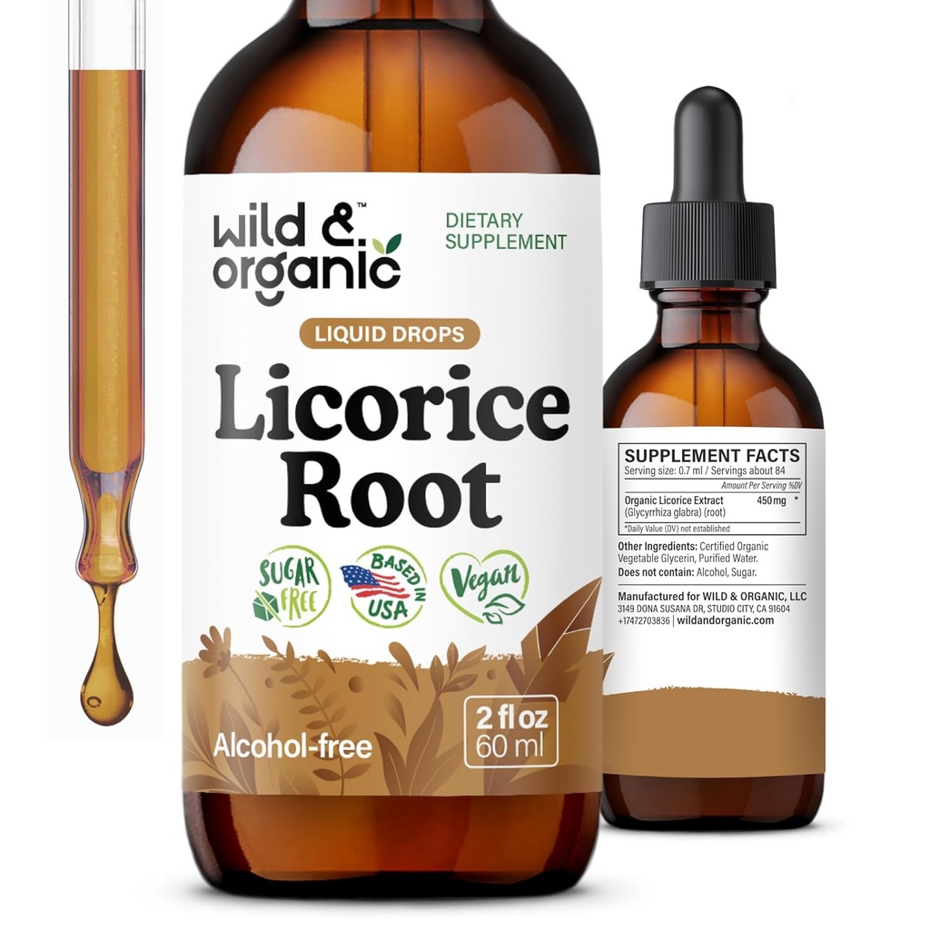Wild & Organic Licorice Tincture - Verdauungshilfe - Reine Licorice Root Extrakt Tropfen - Glycyrrhiza Glabra - Vegan, Zucker & Alkoholfreie Beilage - 2 oz
