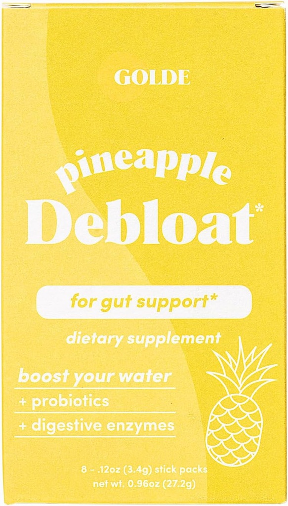 GOLDE Ananas Debloat - Probiotische Ergänzung für natürliches Bloat Relief und dauerhafte Verdauungsbalance - Vegan, Keto, Low-Sugar - 8 Servierungen