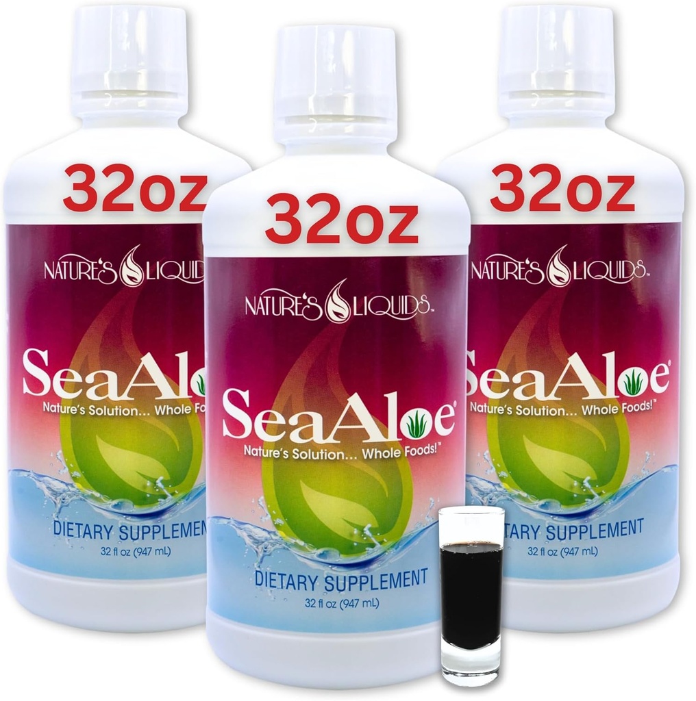 Liquids Nature Aloe Vera Juice Oceanic Elixir - Mélange botanique exclusif pour support thyroïde, digestif et immunitaire, 32 oz (paquet de 3)