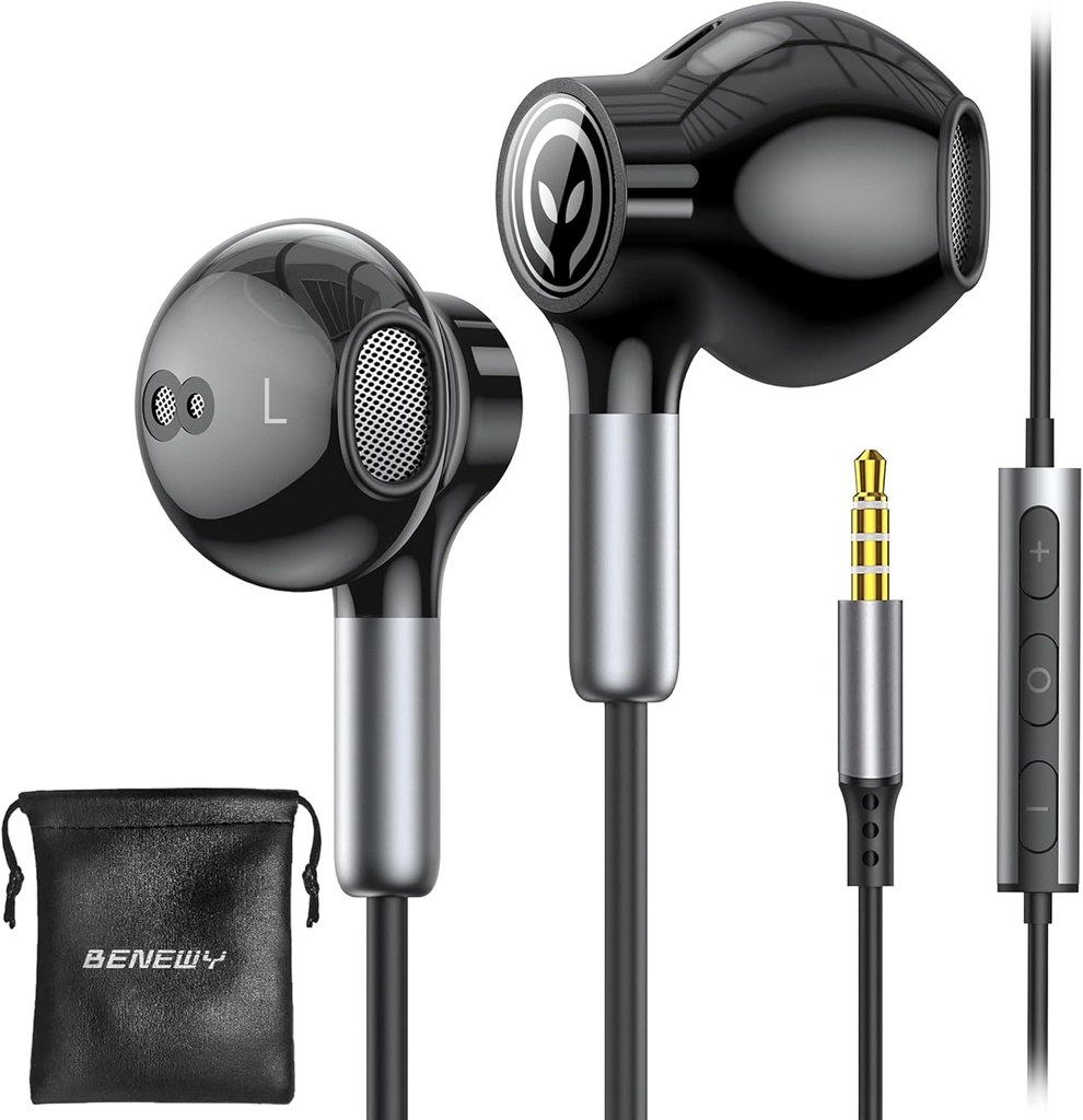 BENEWY Wired Earbuds mit Mikrofon, Wired Earphones in-Ear Kopfhörer, Volume Control, Powerful Bass und Clear Audio, 3.5mm Jack Earbuds für iPhone, iPad, Laptop, Computer, MP3