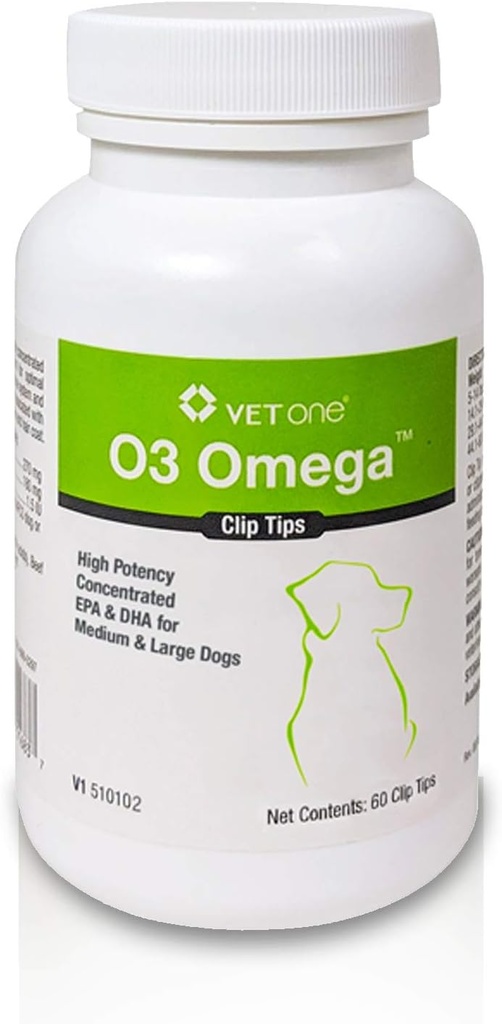VetOne: O3 OmegaTM Clip Tips Nahrungsergänzung mit Omega 3 Fettsäuren - Medium und Large Dogs (60 Count Bottle)