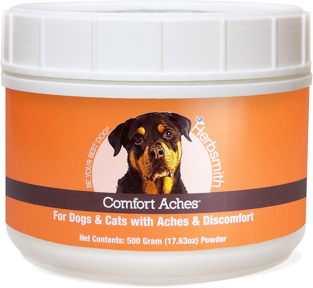 Herbsmith Comfort Aches – Herbale Schmerzlinderung für Hunde + Katzen – Für Tiere erreicht + Schmerzen – Anti-Entzündungsergänzung – 500g Pulver
