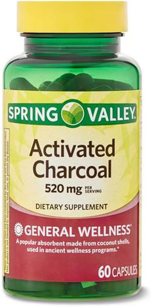 Supplément alimentaire au charbon activé, 520 mg, 60 Nombre