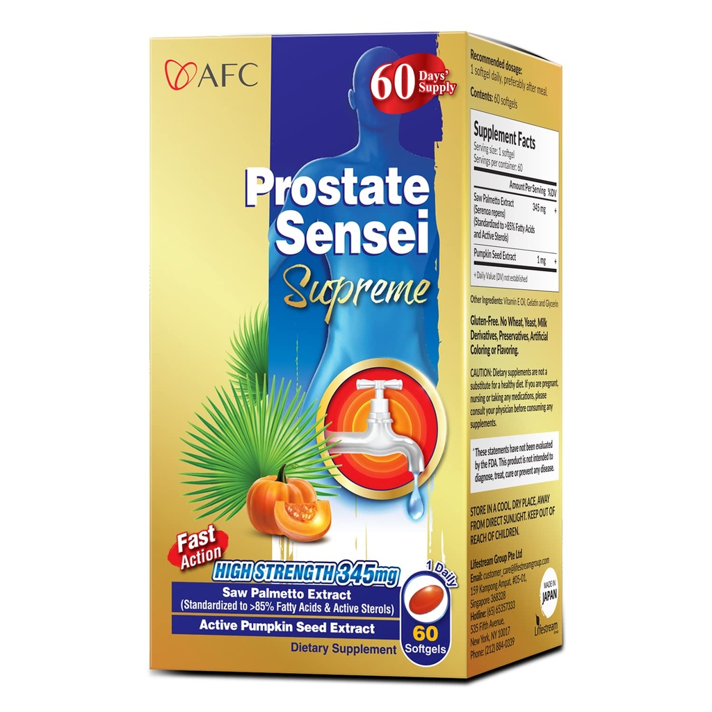 AFC Japon Prostate Sensei Supreme – Supplément Palmetto Saw pour les hommes avec acides gras et stérols – soutient le flux urinaire, la fonction Bladder, la santé des cheveux – formule de soutien de la prostate naturelle, 2 mois d'approvisionnement