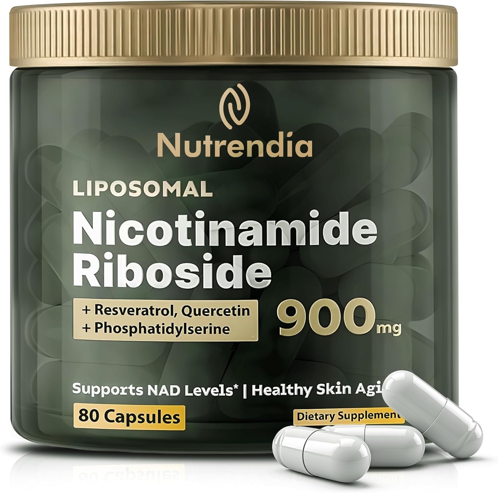 NAD+ Liposomal Nicotinamid Riboside mit Resveratrol & Quercetin NAD+ – Premium-Ergänzung für Anti-Aging, Enhanced Energy, Improved Focus, Cellular Support – 80 High-Purity Capsules-900mg