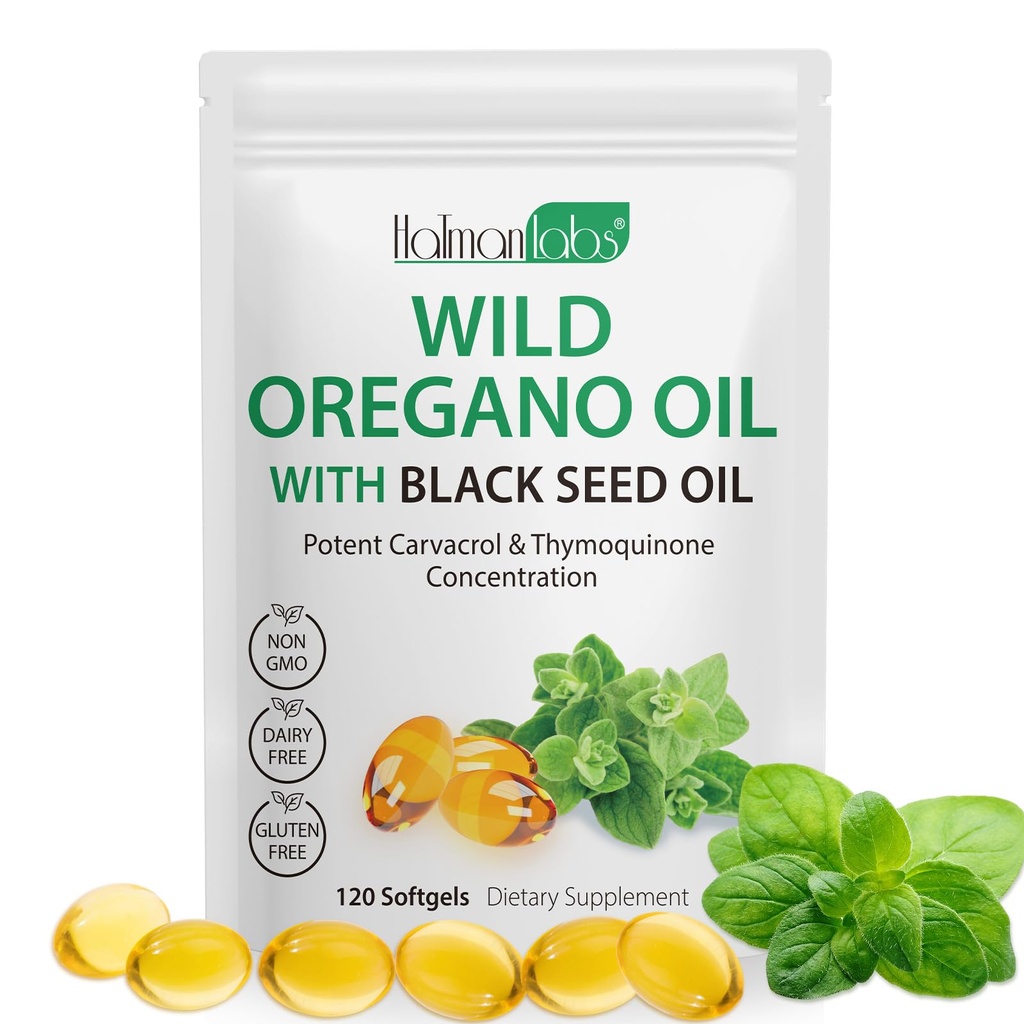 Huile d'Origan avec huile de graines noires, huile d'Origan biologique Softgels, huile d'Oregano Capsules organiques, non-OGM, sans gluten,120