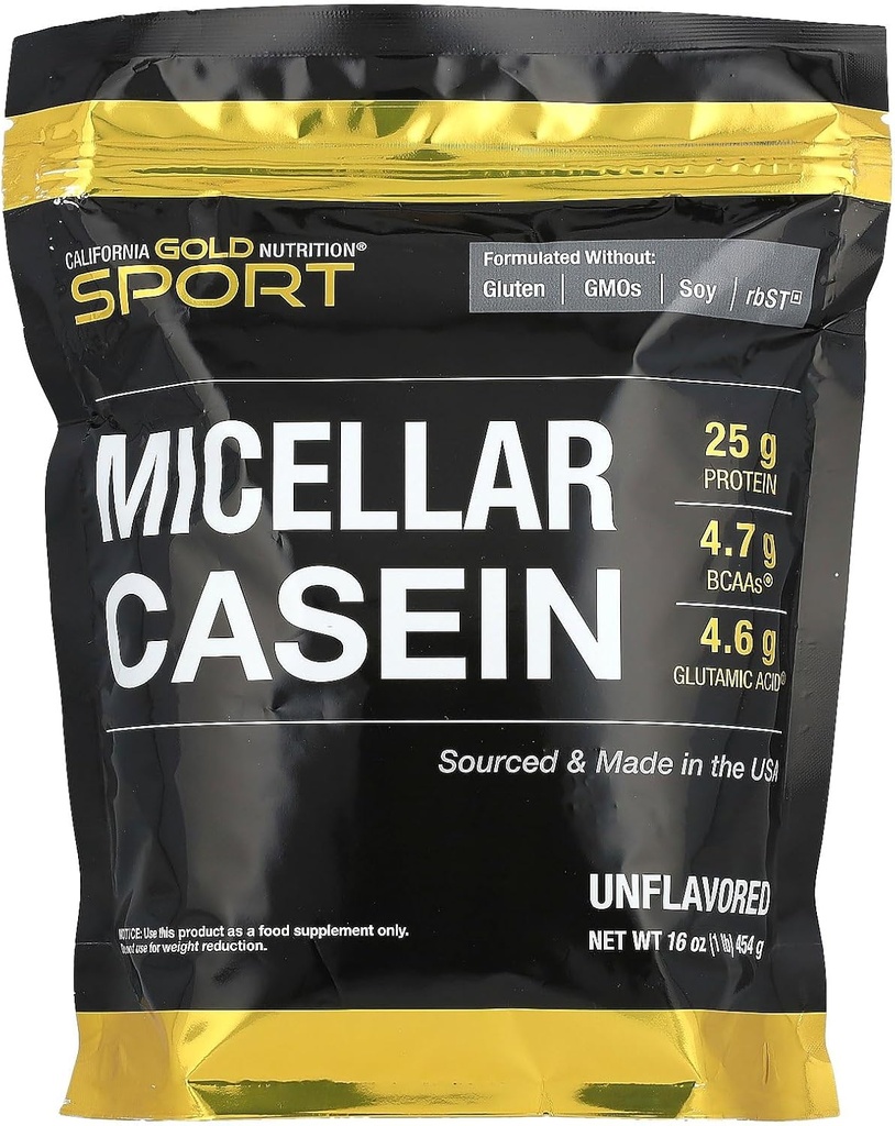 California Gold Nutrition Sport, Micellar Casein, Unflavored, Slow Absorption, 16 Unze (454 g)