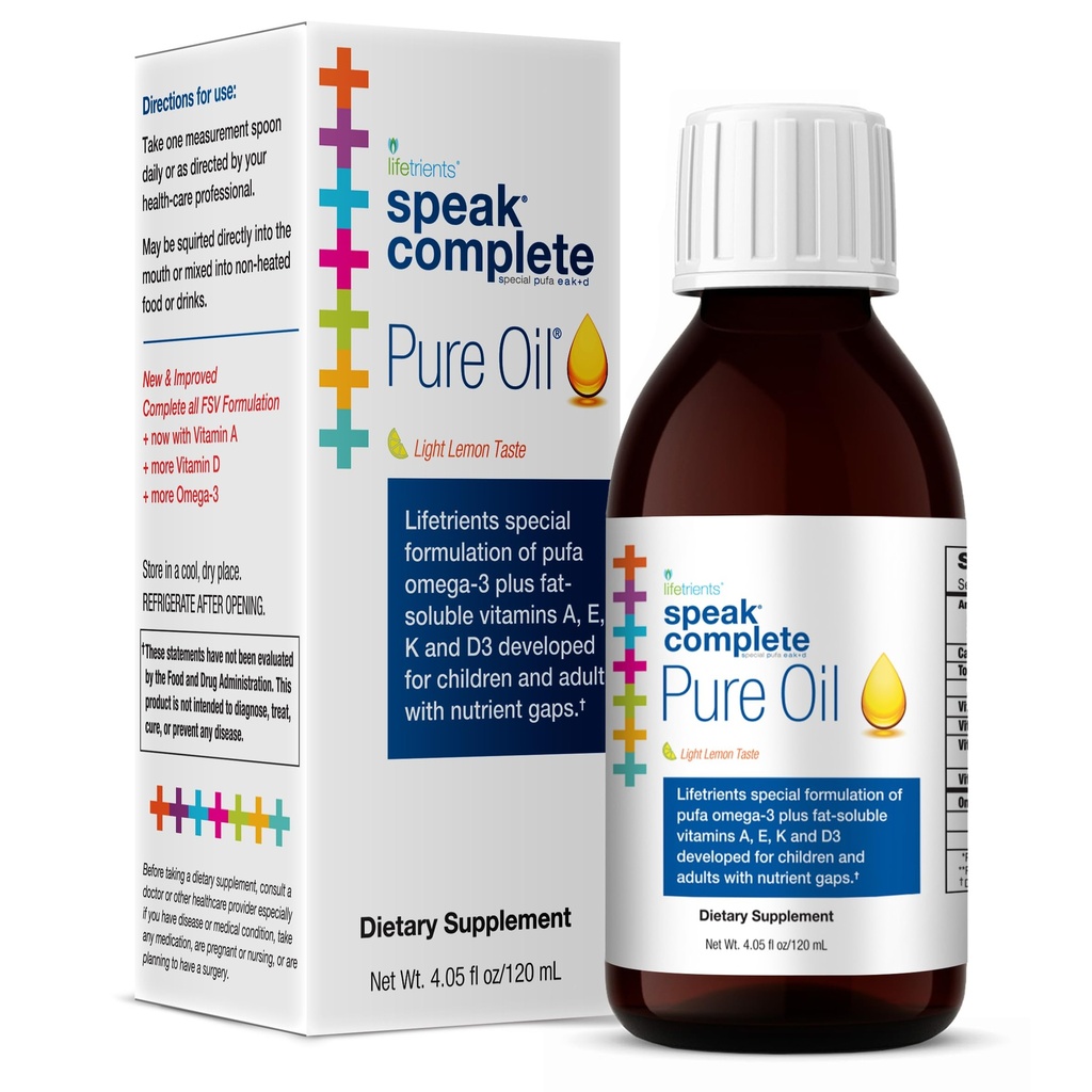 Lifetrients – Speak+D Pure Oil – Natürliche Zitrone – 4.05 oz – Pädiatrie zur Unterstützung von Kindern mit besonderen Ernährungsanforderungen – Verbessert mit Omega-3, Vitamin A, D, E & K