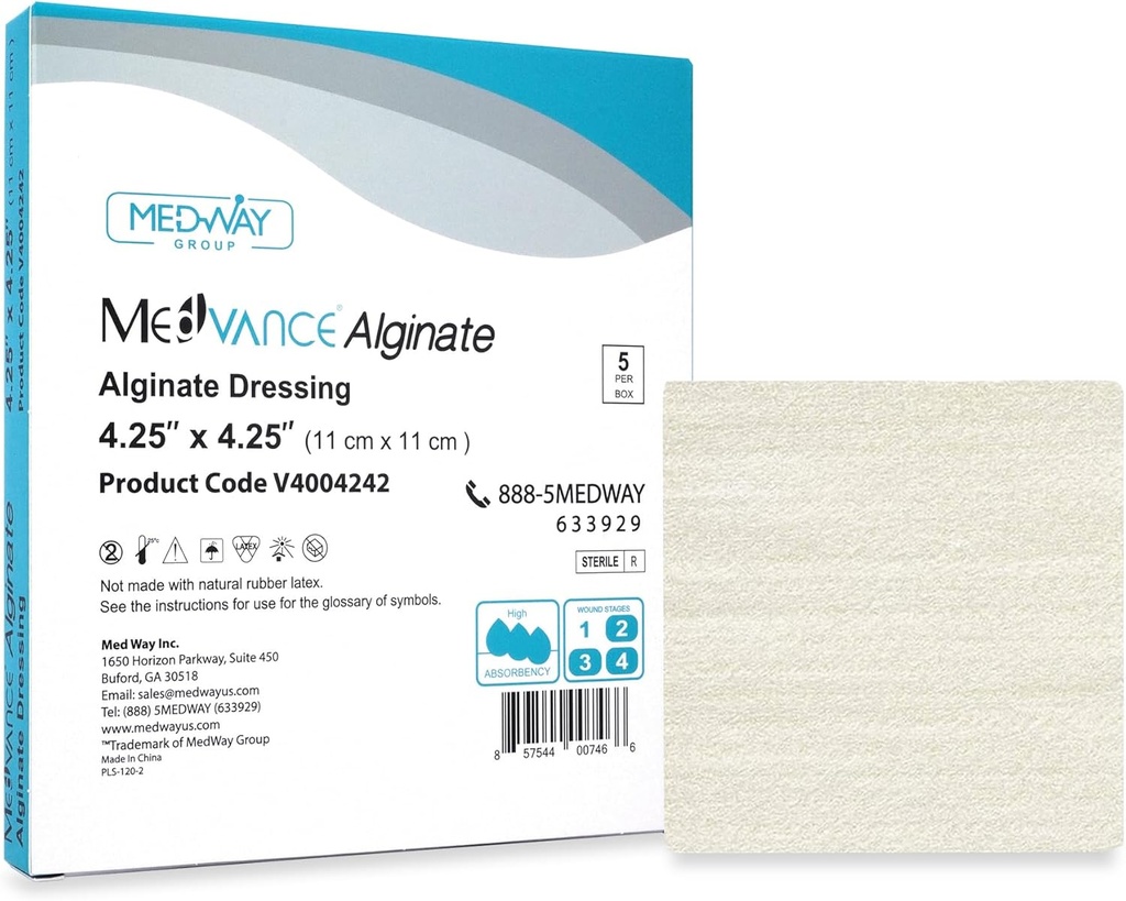 MedVance TM Alginate – Calcium Alginate Dressing 4,25"x4,25" Boîte de 5 pansements