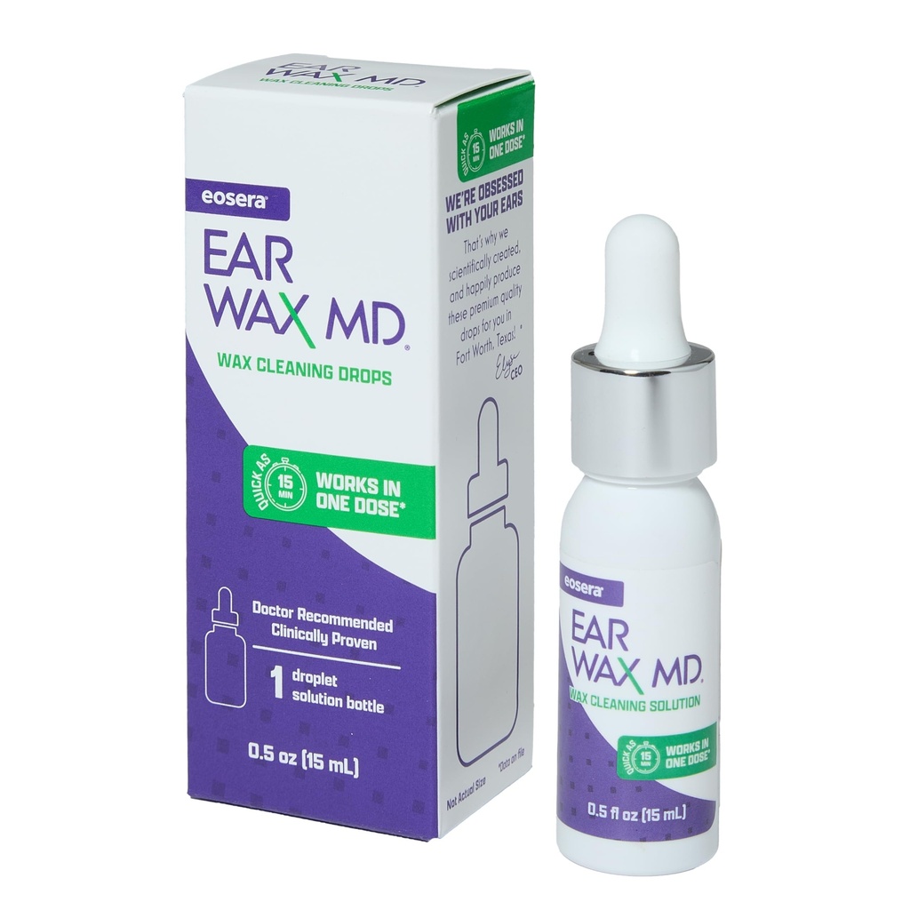 eosera® Ear Wax MD® - Ohr Wachsentfernung Tropfen - bricht nach unten und löst Earwax in nur 1 Behandlung - Arzt empfohlen & Klinisch nachgewiesen - Gentle & Safe - 15-mL