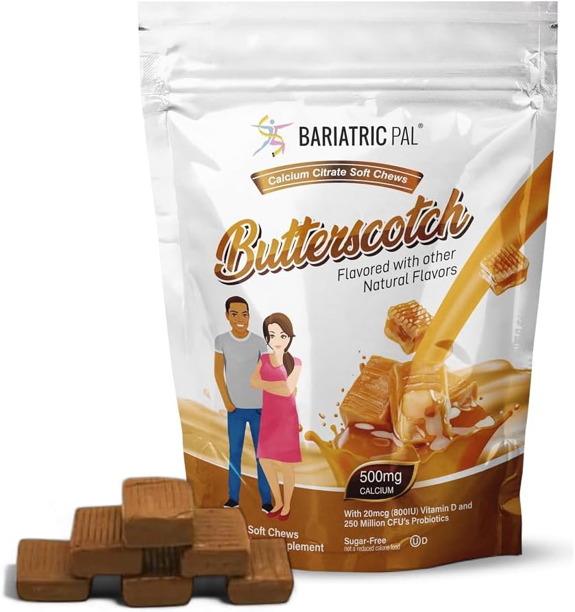 BariatricPal Sugar-Free Calcium Citrate Soft Chews | 500mg mit Vitamin D & Probiotics | Butterscotch | 90 Count (1 Monat Versorgung)