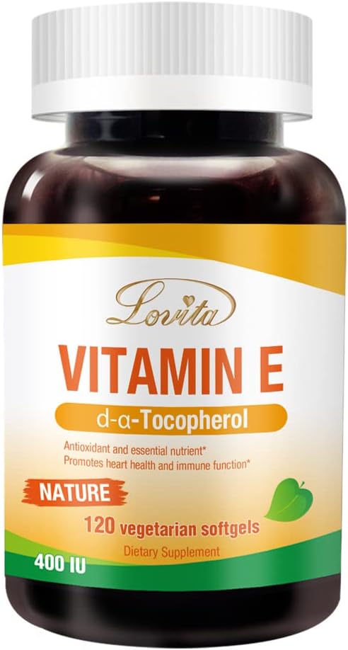 Lovita Vitamin E 400 IU Softgels, Natürliches Vitamin E 268 mg (wie D Alpha Tocopherol), Vegan Vitamin E für gesunde Haut, Haar, Nägel & Immunsystem Unterstützung, 120 Vegetarische Softgels