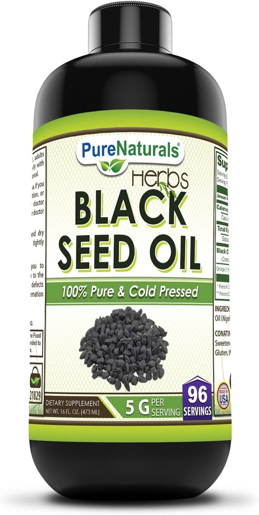 Pure Naturals Black Seed Oil Supplement | 16 Oz | 5 G Per Serving | 96 Servings Per Bottle | Non-GMO |Gluten-Free | Made in USA