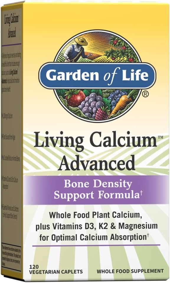 Garten des Lebens Kalzium Fortgeschrittene Knochendichte Unterstützung Formel, 1000 mg Ganze Lebensmittel Pflanze Kalzium Plus Vitamine D3, K1 und Magnesium für Absorption, 120 vegetarische Kapseln