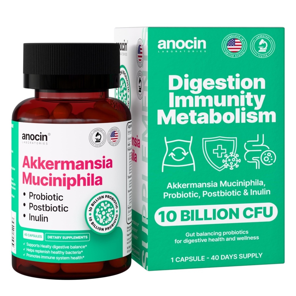 Akkermansia Muciniphila + Probiotique, Postbiotique et Inuline - Supplément santé Gut pour la digestion, le soutien immunitaire - 10 milliards CFU, végétalien et sans gluten