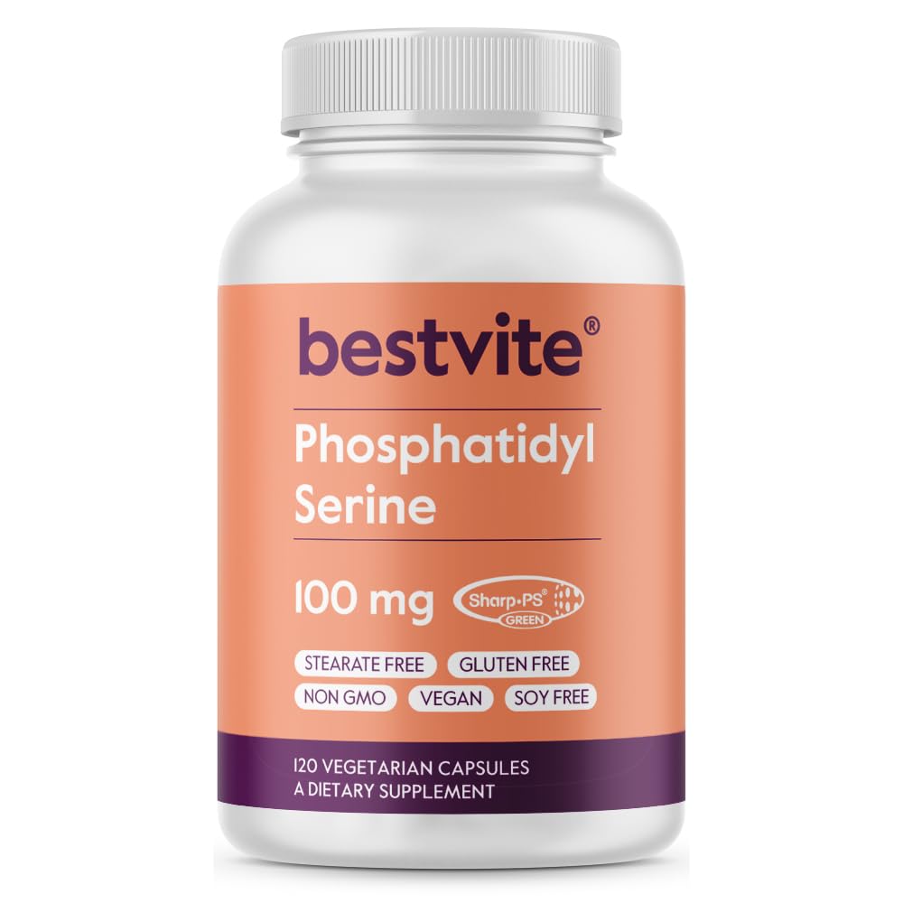 BESTVITE Phosphatidylsérine 100mg par gélule (120 Capsules végétariennes) avec Sharp-PS® Green - breveté et testé cliniquement - sans stéarate - sans soja - sans gluten - végétalien - sans OGM