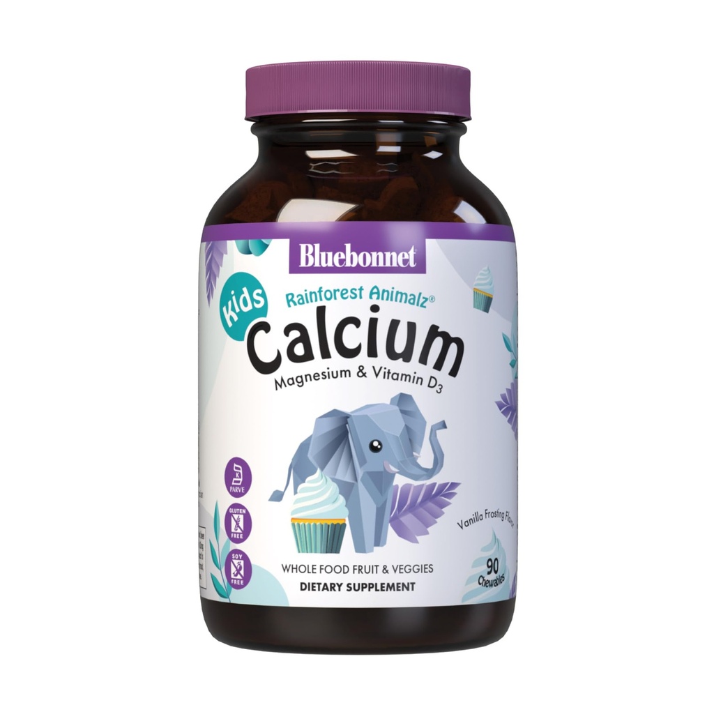 BlueBonnet Super Earth Rainforest Animalz Calcium Magnesium und Vitamin D3 Chews, Natürliche Vanille Frosting, Weiß, 90 Count