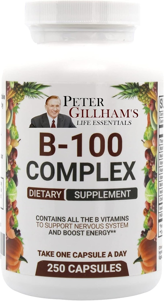 Complexe de vitamine B équilibré 100mg 250 Capsules, Soutien énergétique et métabolique. Contient toutes les vitamines B Peter Gillham's Life Essentials,