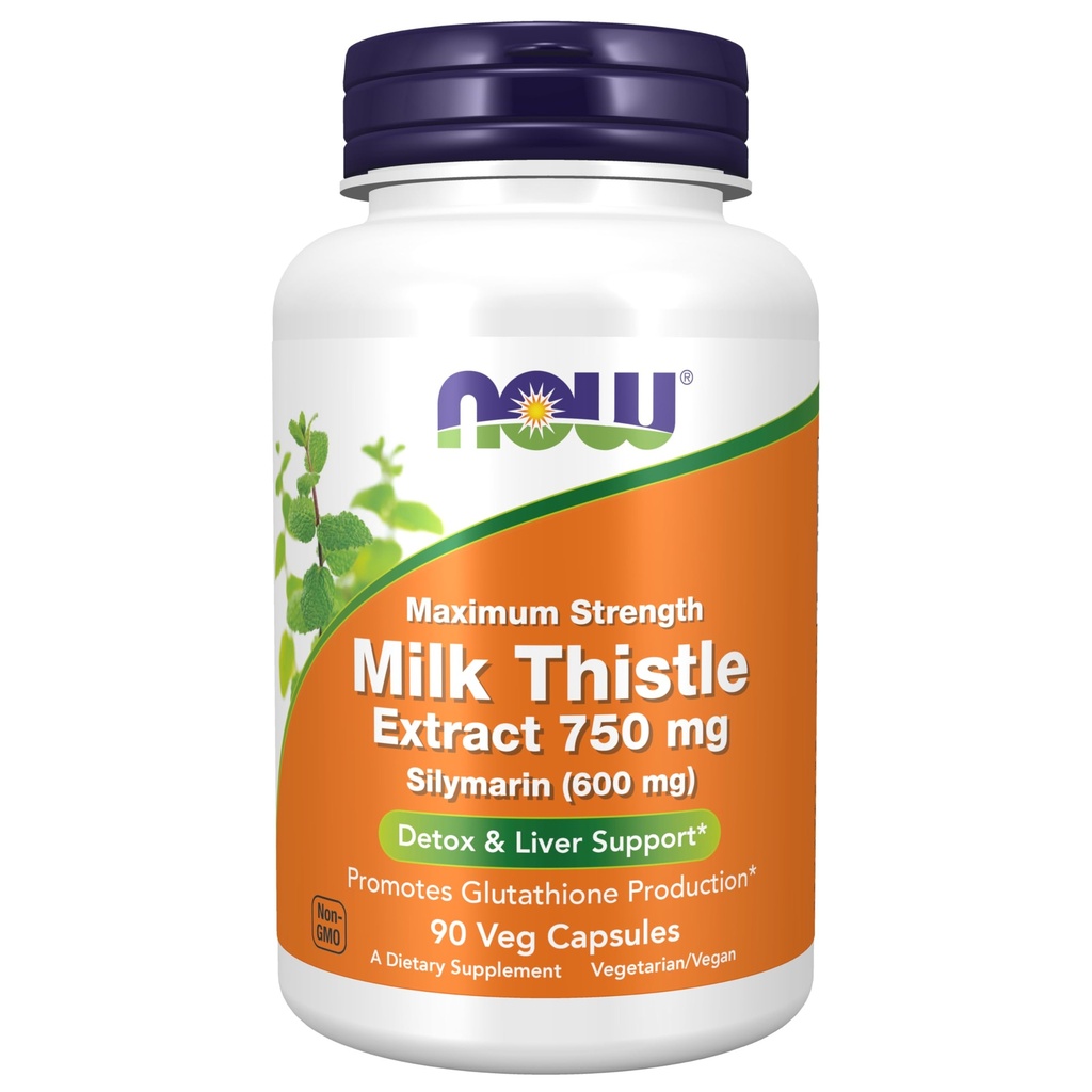 Maintenant Aliments Extrait de chardon de lait 750 mg Silymarin (600 mg), concentration maximale - 90 gélules