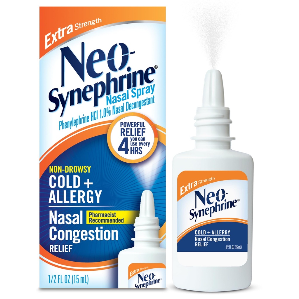 Neosynephrin, Nasenspray für kalte Sinus Relief Extrastärke, klar, 0.5 Fl Oz