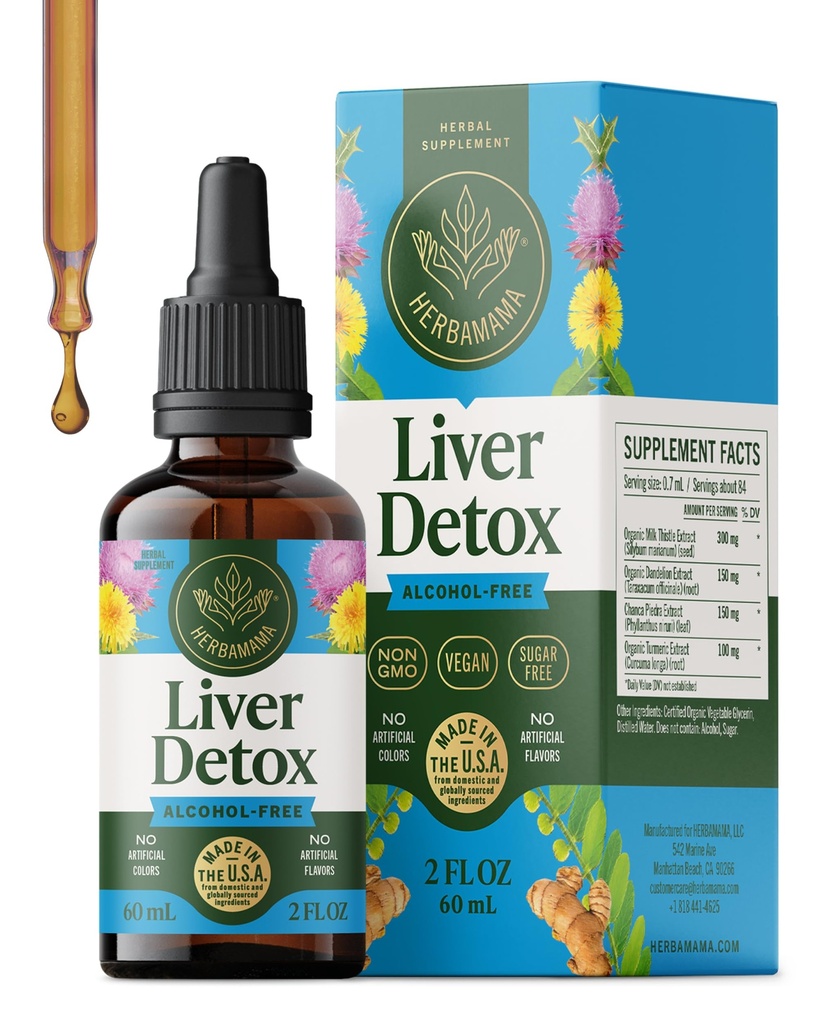 HERBAMA Liver Cleanse Detox & Repair - Liver Support Supplement - Flüssige Tropfen mit Milchdistel, Dandelion Root & Chanca Piedra - Alkohol & Zuckerfreie Flüssigreiniger-Ergänzung, 42-tägige Versorgung