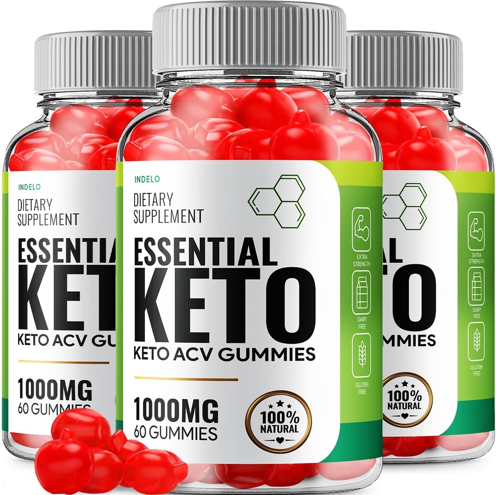 (3 Pack) Essential Keto ACV Gummies - Advanced Formula Essential Keto + ACV Weight Management Gummis Apple Cider Essig Keto Essential Diät Supplement Bewertungen Vitamin B12 B6 (180 Gummi)