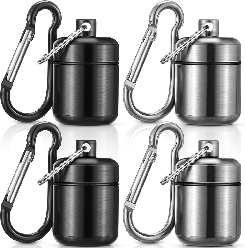 Hicarer 4 Pack Ohrstecker Tragetasche Tragbare Pillenhalter Gehäuse Wasserdichte Metall kleine Pillen Container Träger für Ohrstöpsel und Schmuckhalter (schwarz, grau)